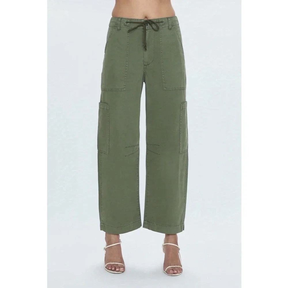 Pistola Sabrina Curved Utility Pants in Meadow Women's 27 Green Barrel Leg Twill - Picture 3 of 11